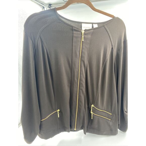 Chicos 3 Jacket Womens XL Maroon Faux Suede Gold Zip Up Pockets Collarless Coat - Picture 1 of 6